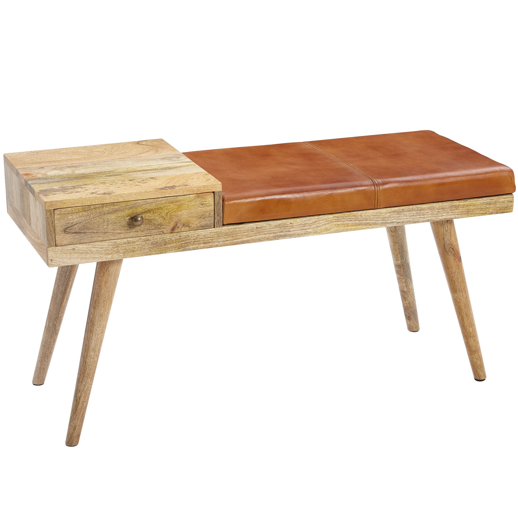 Bank salim geitenleder / massief houten bank 100x52x38 cm in retro stijl