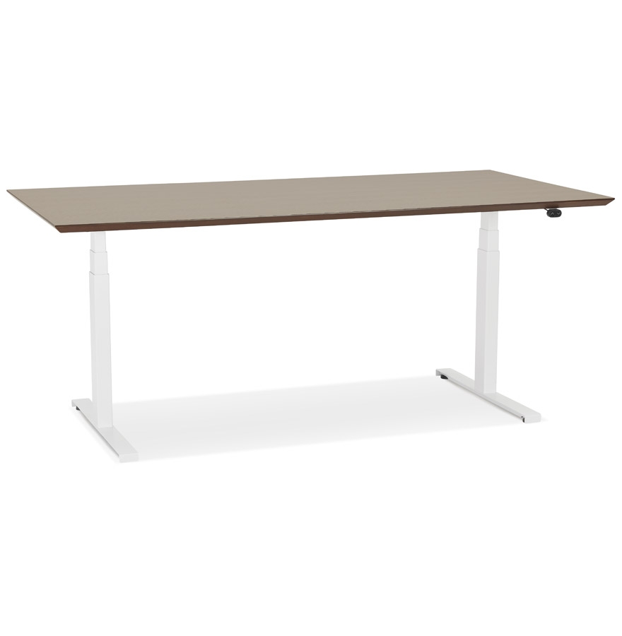 'BIONIK' elektrisch zit-sta bureau met notenhouten blad en wit metalen voet - 180x90 cm