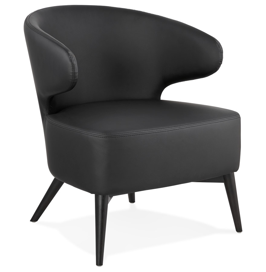 'NORMAN' lounge fauteuil zwart en zwart houten poten