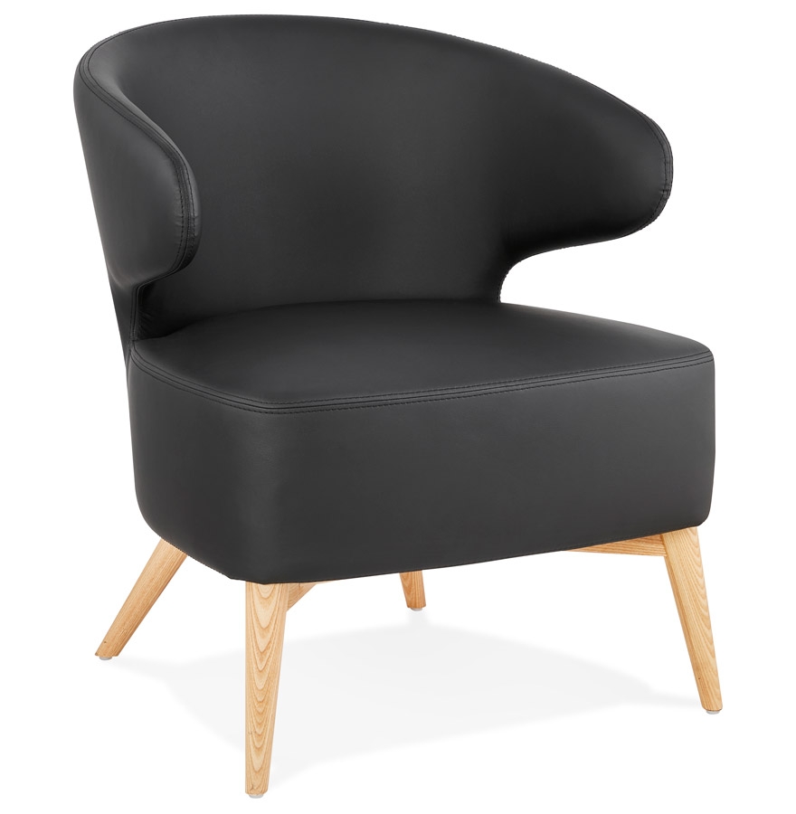 'NORMAN' lounge fauteuil in zwart met natuurlijke afwerking houten poten