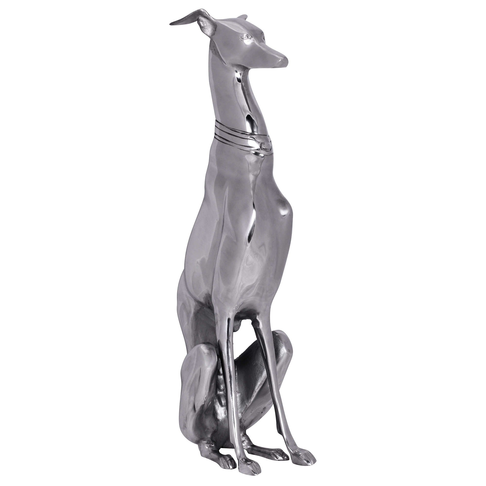 Decoratie ontwerp hond gemaakt van aluminium zilver windhond sculptuur hond standbeeld