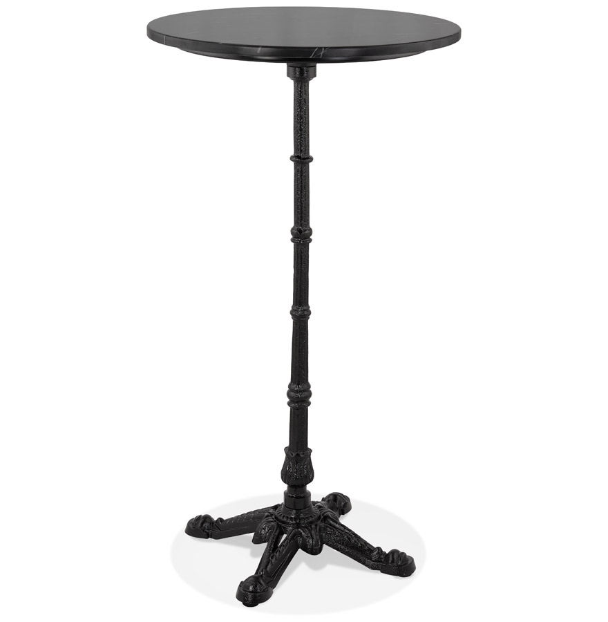 'DOMY Round' hoge ronde tafel in rustieke stijl in zwart marmer-effect steen - 60x60 cm