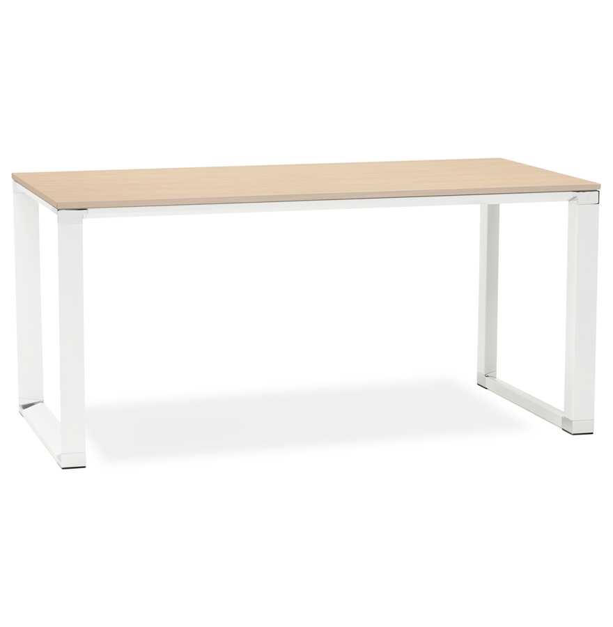 'XLINE' design recht bureau in naturel afwerking hout en wit metaal - 160x80 cm