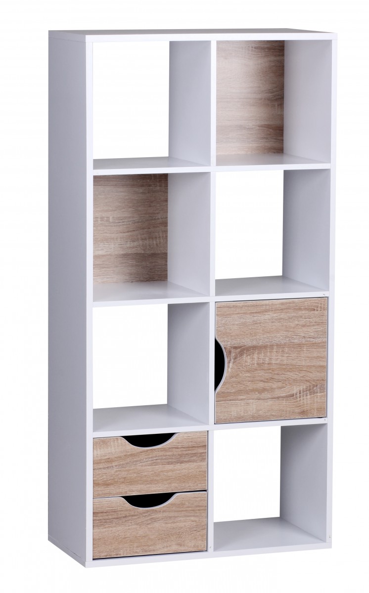 Boekenkast massa 60 x 120 x 29 cm wit sonoma eiken met lades en deur