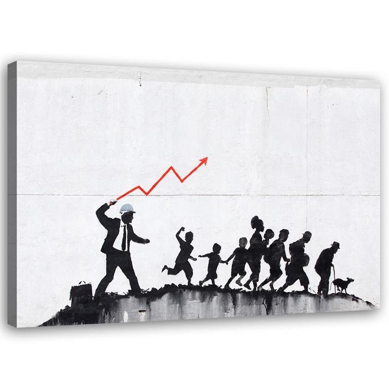 Ingelijste canvasprint met banksy's afbeelding van de politieke economie, gemaakt van mdf en canvas